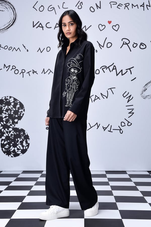 Black Relaxed-Fit Graphic Button-Up Shirt — Genes Lecoanet Hemant