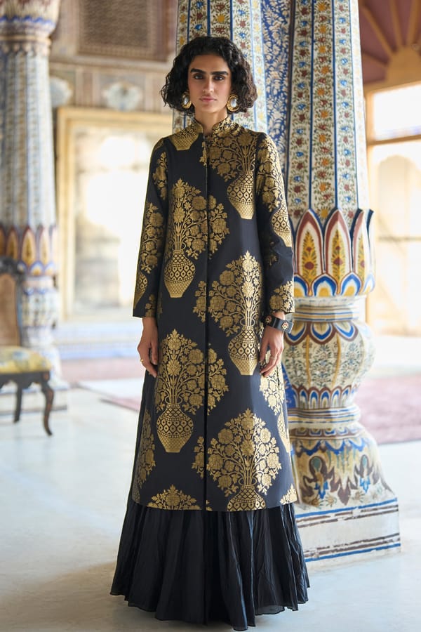 Benares Silk Brocade Jacket & Crushed Crinkle Maxi Skirt — Dash and Dot