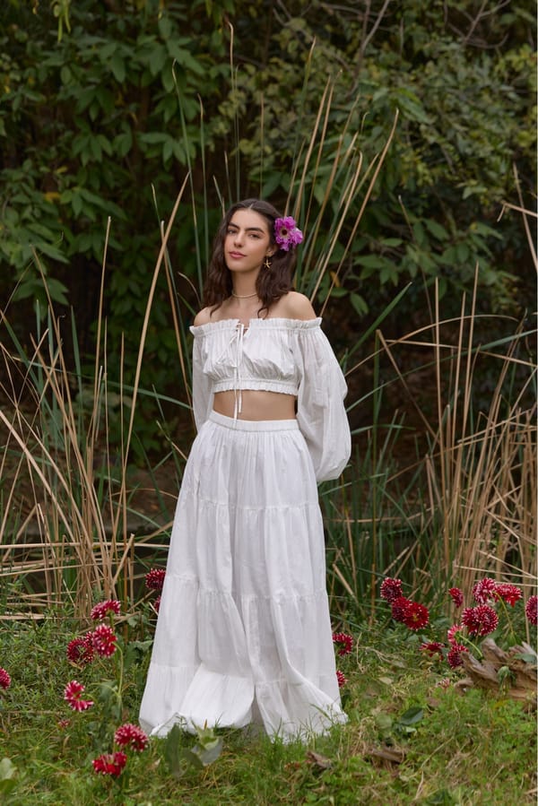 White High-Waist Tiered Maxi Skirt — The Clothing Factory