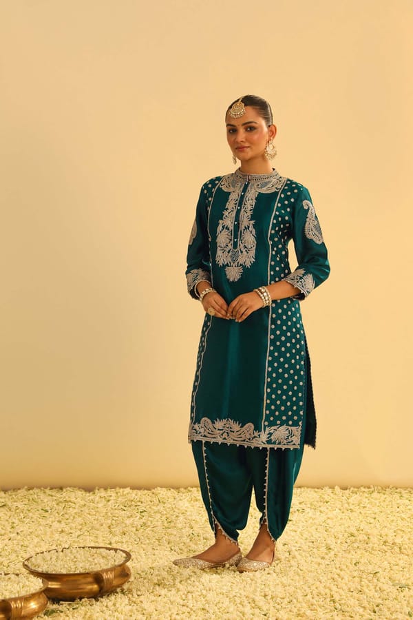 Emerald Green Embroidered Kurta with Dhoti Set — Sheetal Batra