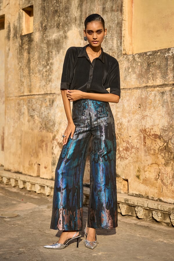 Multi Ombre Brocade High-Waist Wide-Leg Trousers — Dash and Dot