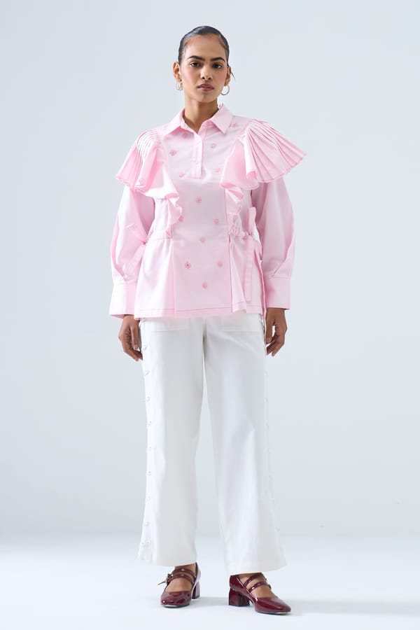 Pink Collared Tunic Top with Statement Ruffles — STITCH STORIES