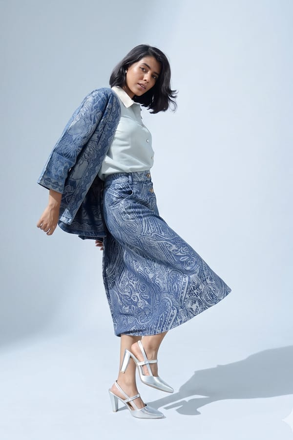 Denim Metallic Paisley Skirt — Cloth Haus