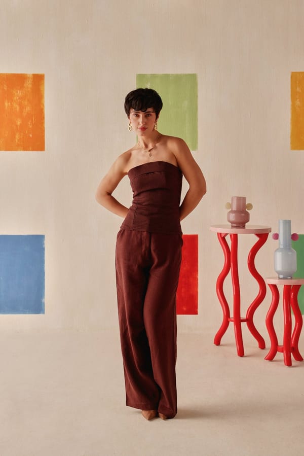 Chocolate Brown High-Waist Wide-Leg Trousers — Sage by Mala