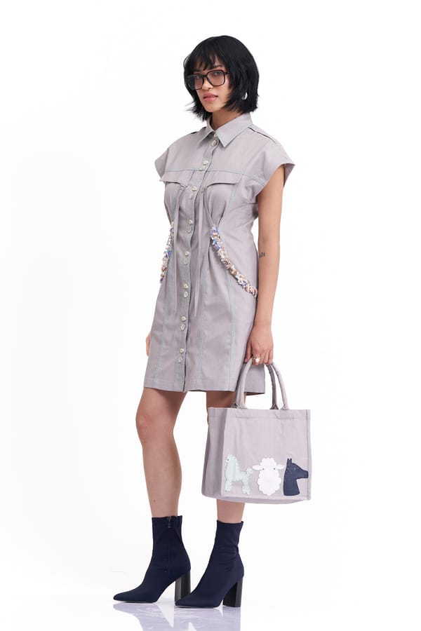 Cloud Grey Denim Button-Down Mini Shirt Dress — Our Love