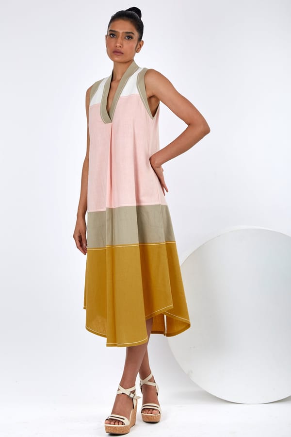 Multicolor Colorblocked A-Line Midi Dress — Madder Much