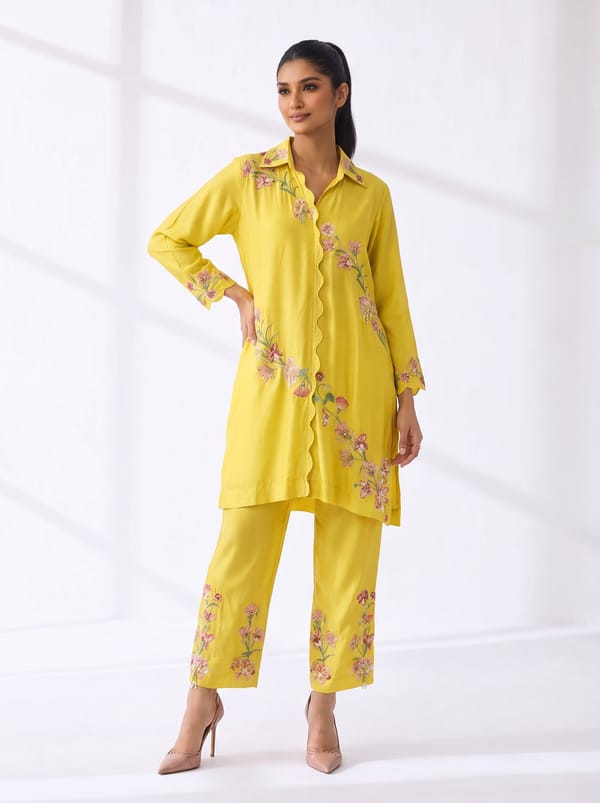 Sunshine Applique Bamber Silk Co-Ord Set — SURABHI ARYA