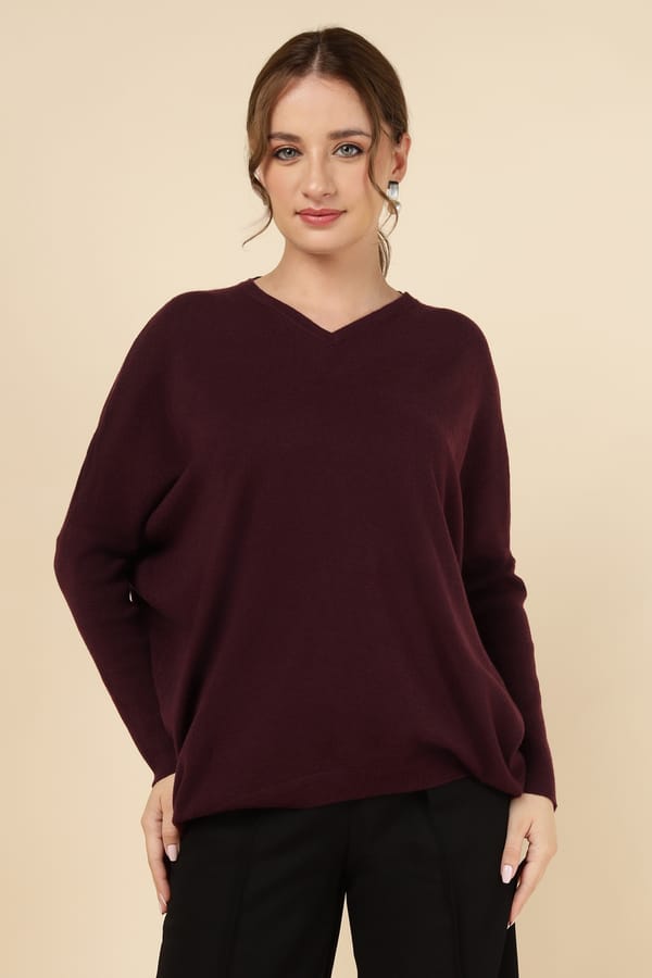 Bordo V-Neck Longline Relaxed Fit Sweater — MnM
