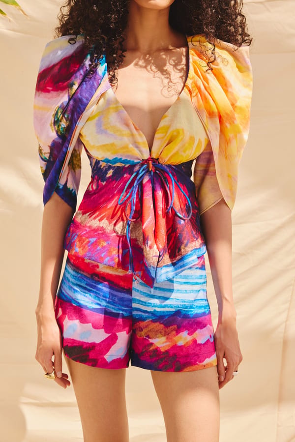 Multicolor Abstract Printed Cotton Linen Relaxed Shorts — Zip by Payal Zinal