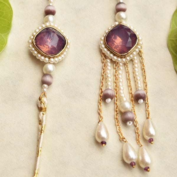 BeAbhika Bhahiya Bhabhi Roya Amethyst Pearl Rakhi Luma Set With Roli Chawal Capsules — BeAbhika