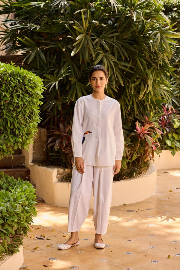 White Linen-Blend Tunic and Tapered Pants Co-ord Set — Eko Clothing
