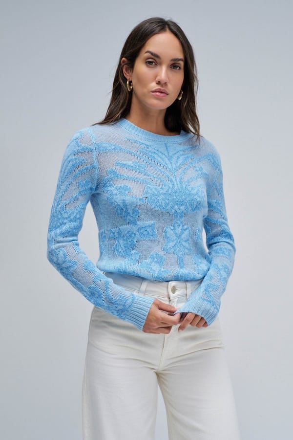 Blue Tonal Abstract Slim-Fit Crew-Neck Sweater — SALSA JEANS