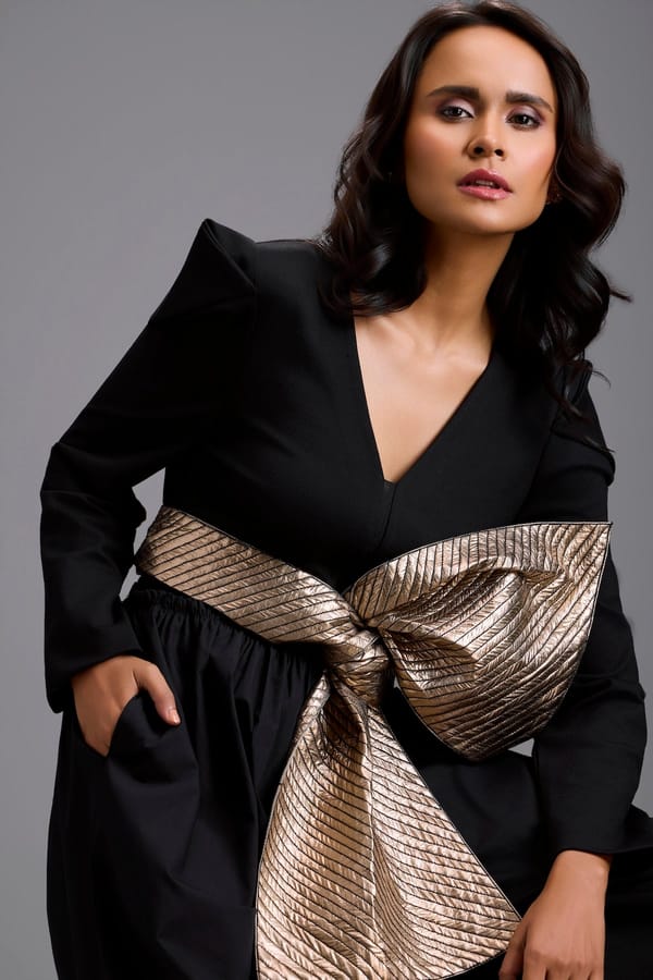 Jumpsuit with Gold Bow Waist Detail — Deepika Arora