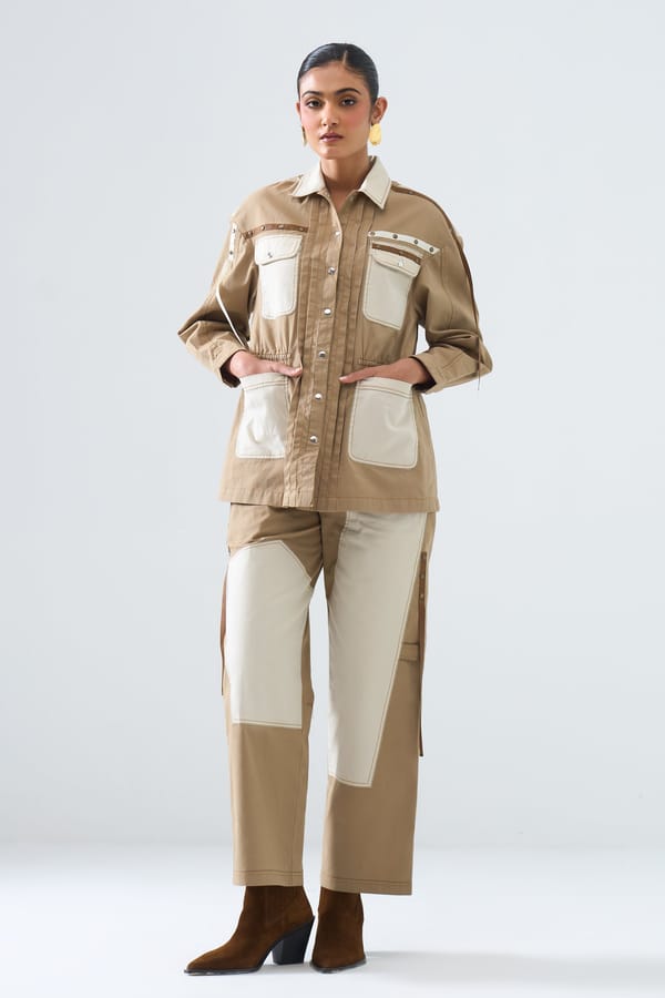 Sand Colorblock Utility Overshirt with Patch Pockets — STITCH STORIES