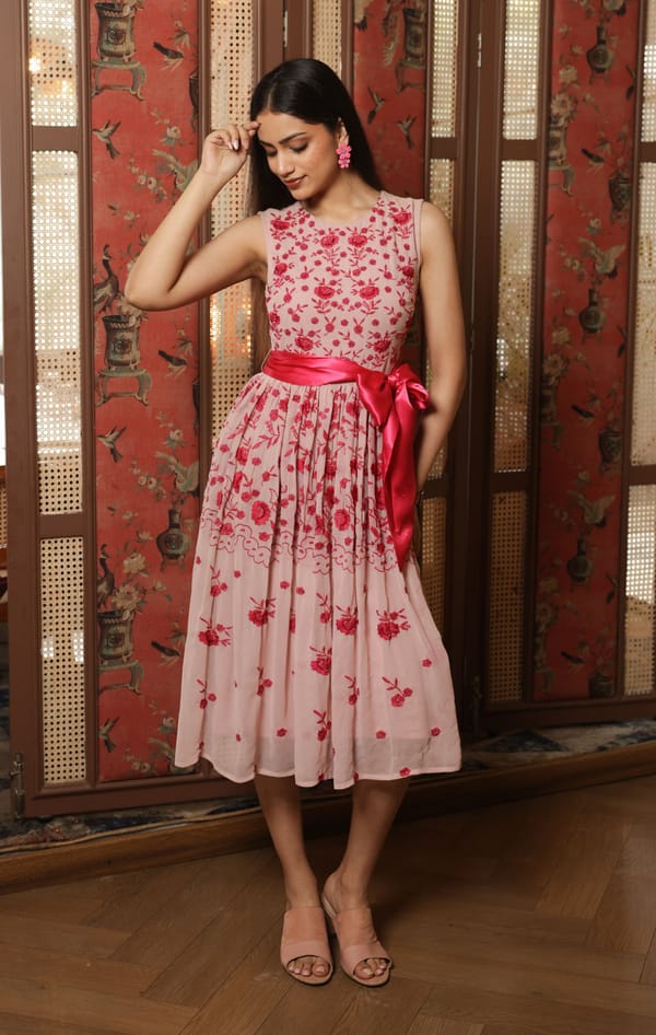 Blush Pink Dress with Pink Floral Embroidery — EDITION II
