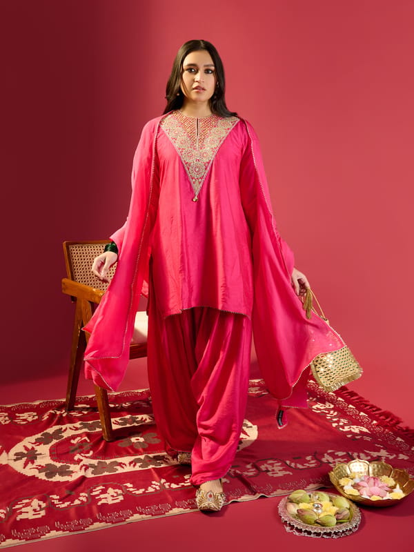 Hot Pink Dhoti & Kurta Set — KOMAL SHAH