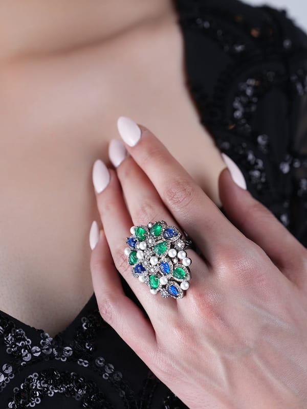 Green Blue Heavy Cocktail Ring — Cao Jewellery