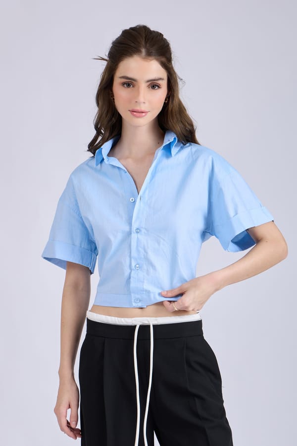 Sky Crop Shirt with Tie-Up Detail � SLIDE — Select Staples