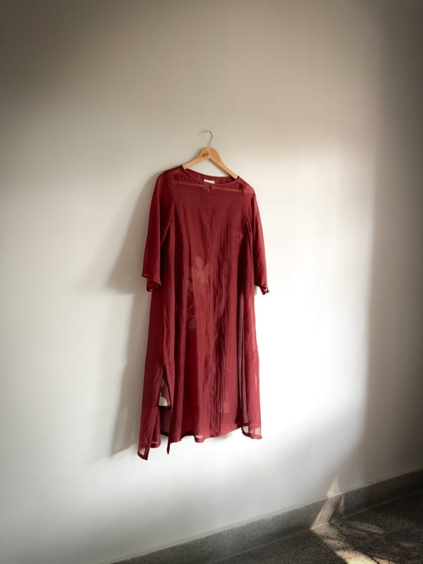 Rust Chanderi Overlay Maxi Dress with Slip — SUBBAH
