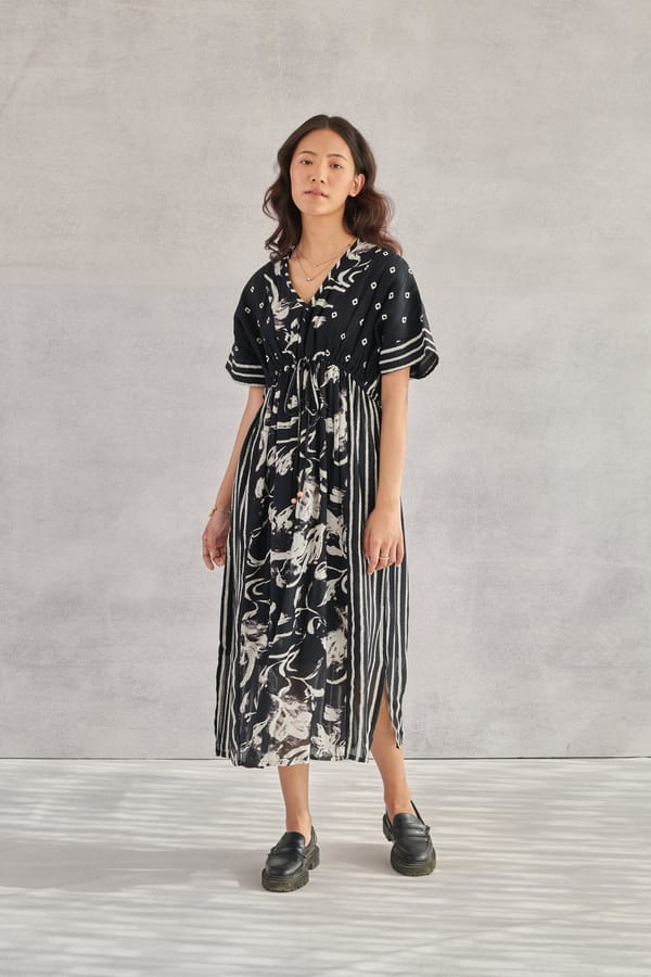 Black Monochrome Printed Midi Kaftan Dress — ROHO