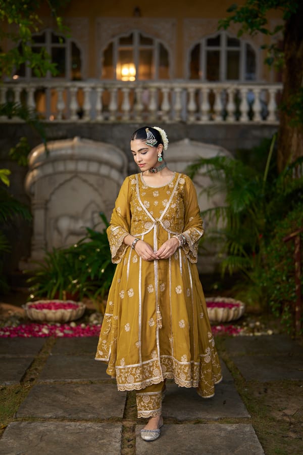 Yellow Organza Embroidered Anarkali Kurta Set with Dupatta — NARAYANI VASTRA