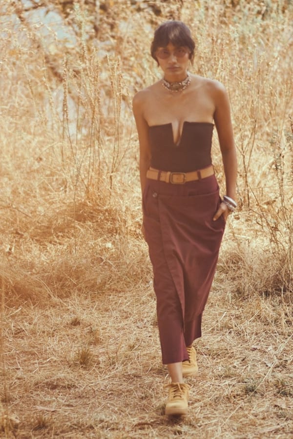 Deep Wine Cotton Drill Skirt-Panel Trousers — Unrush