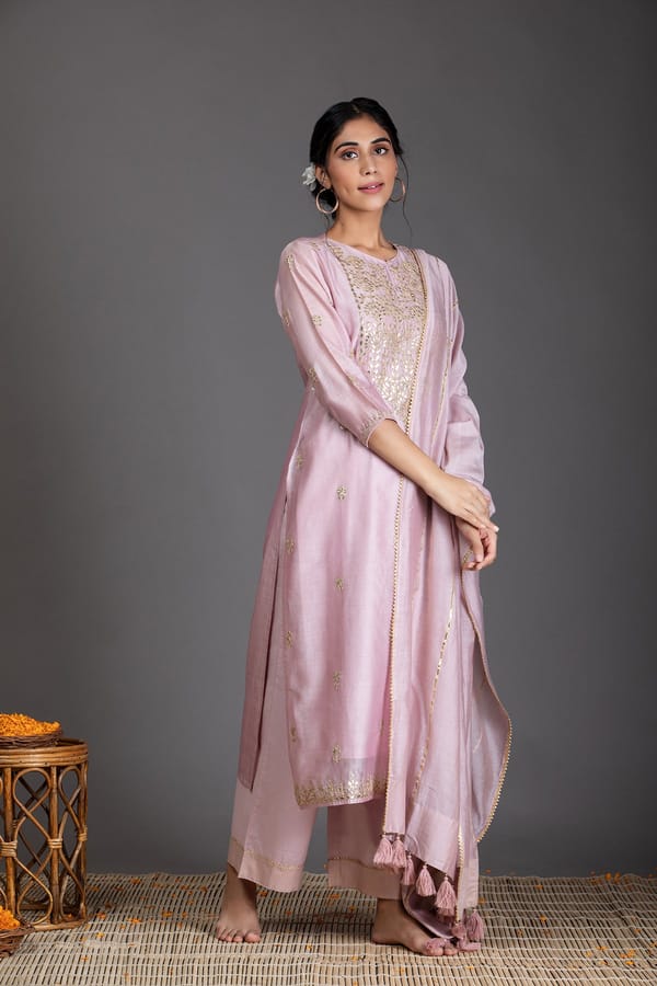 Haze & Gold Gota Patti Chanderi Suit Set — Kameez