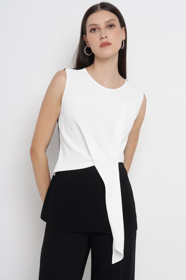 Black and White Colorblock Sleeveless Tailored Jacket — Diana Gallesi