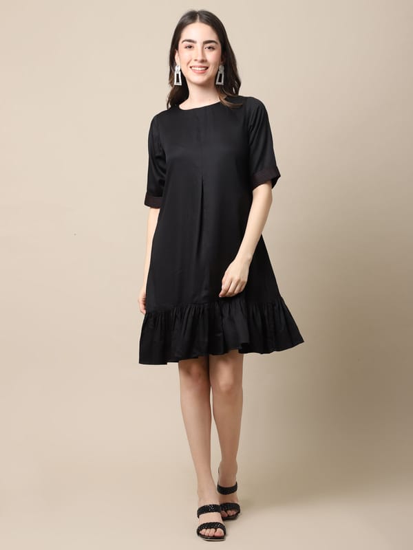 Black Tencel A-line dress — EWOKE STUDIO