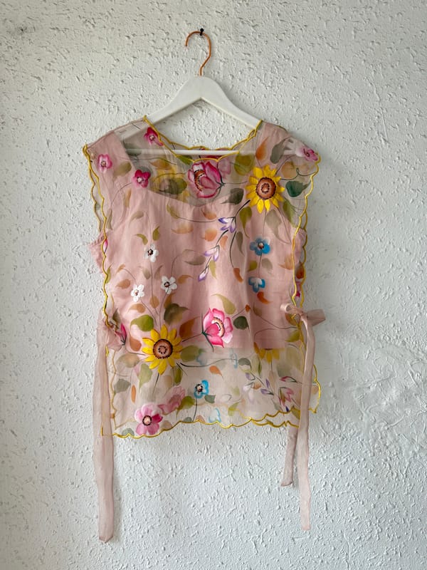 Blush Pink Hand-Painted Organza Bib Top with Side Ties — THE FINICKY COLORIST