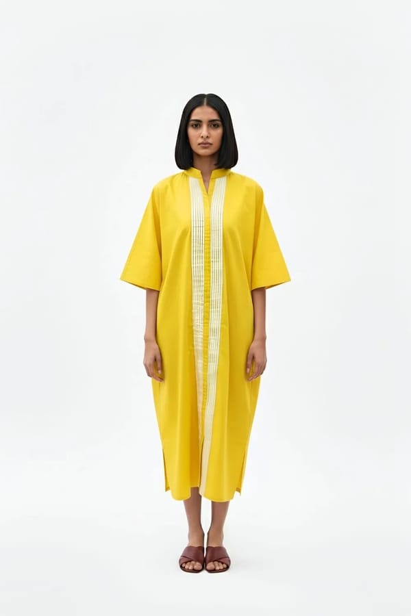 Mango Yellow-Ivory Pintucks Dress — Neora