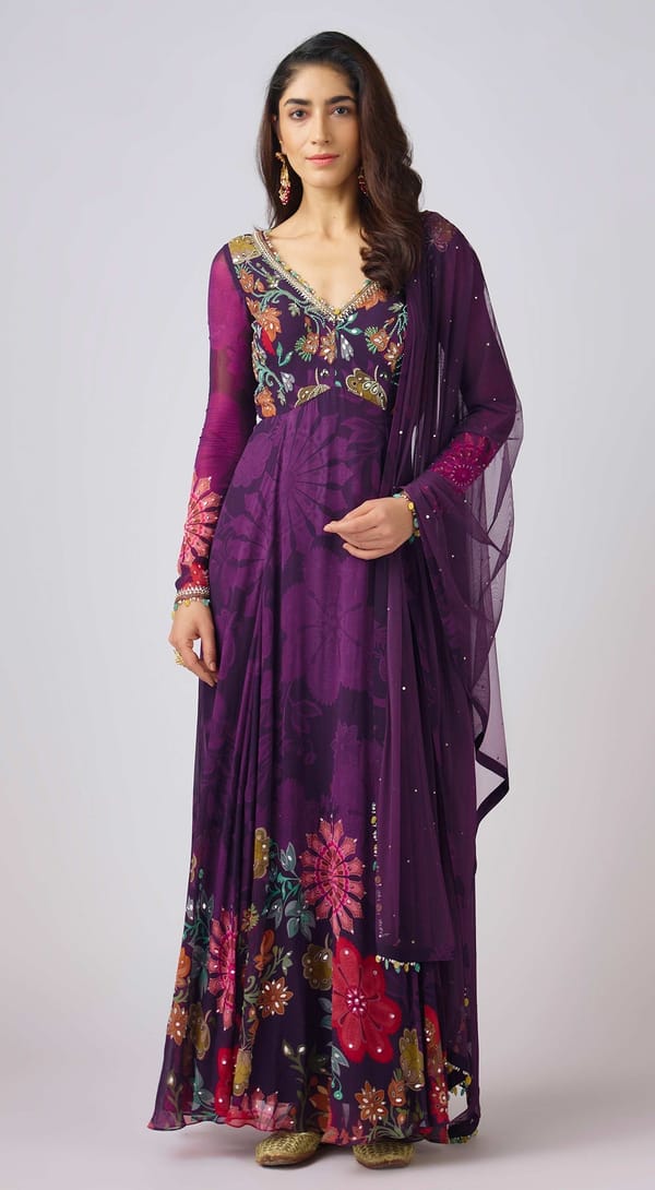 Purple Georgette Embroidered Anarkali Set — Basanti Kapde aur Koffee