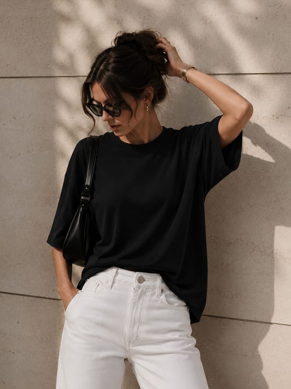 TrueStretch Black Oversize Cotton T-Shirt — Femmella