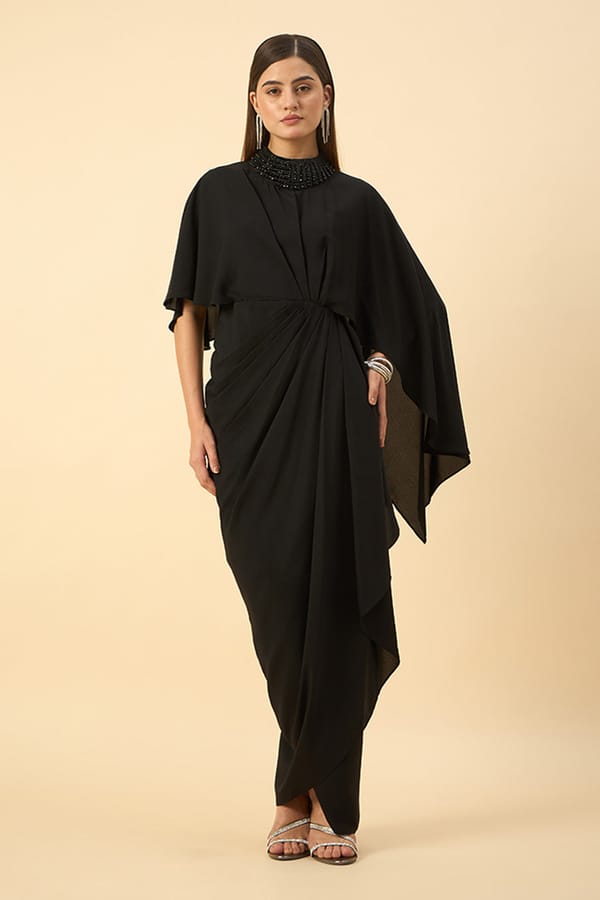 Crystal Embroidered Drape Dress — Aakaar