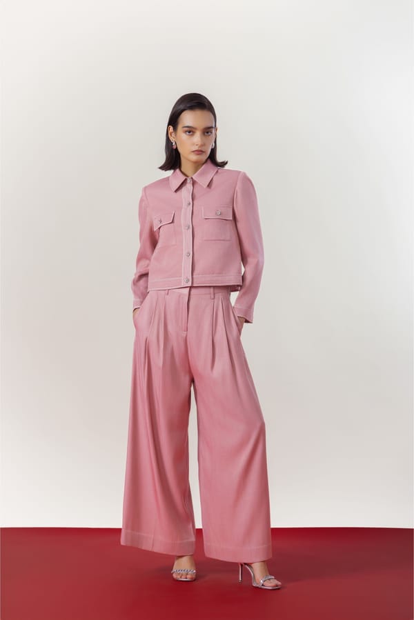 Pink High-Rise Flared Viscose Trousers — Studio MuGu