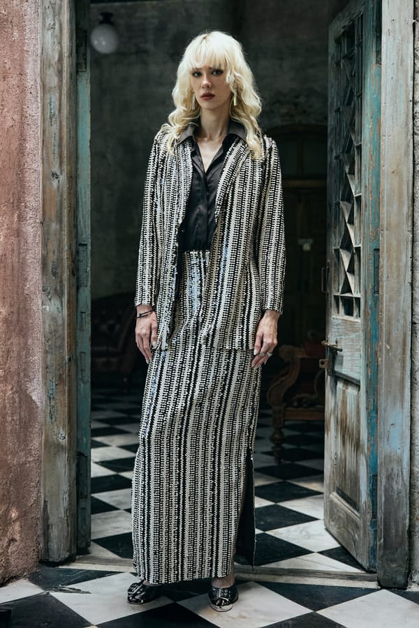 Black/White Sequin Stripe Maxi Skirt — Dash and Dot