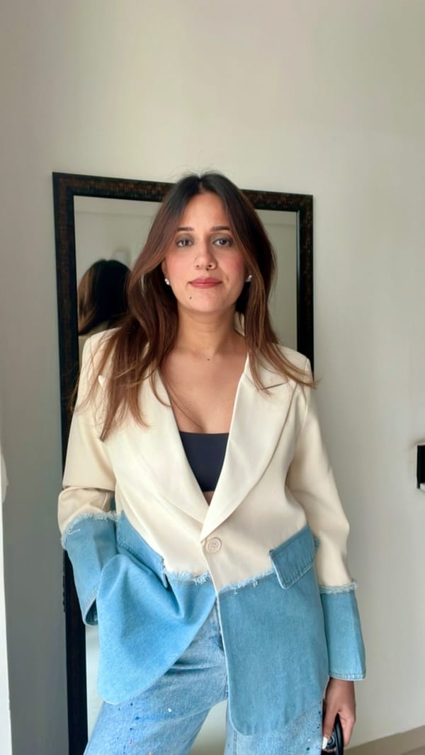 Denim Contrast Box Fall Blazer — CLOSET AFFAIR