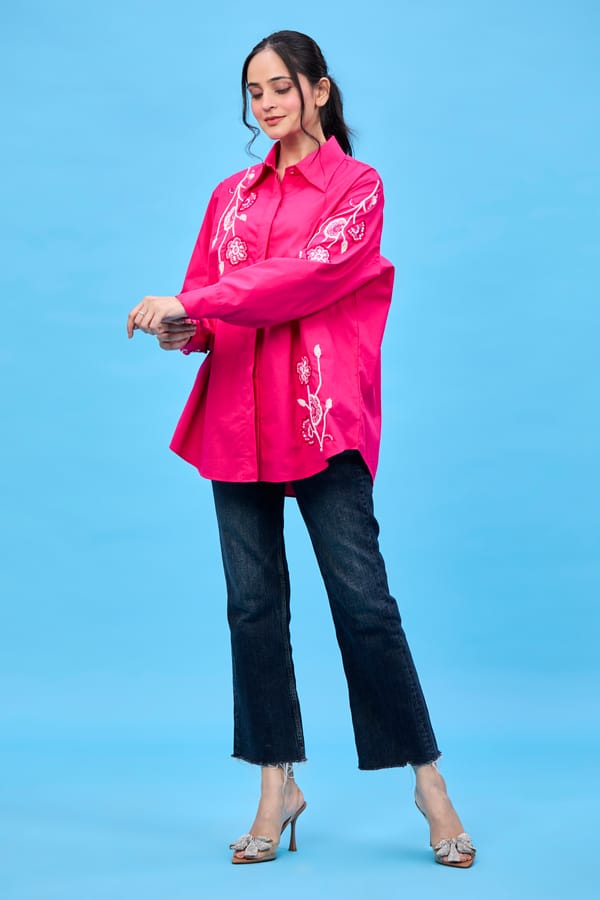 Rani Pink abstract floral shirt — REVIKA AGGARWAL