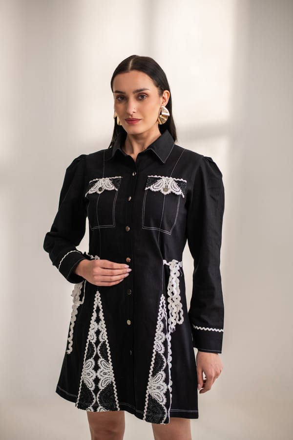 Samantha Lace And Denim Dress — AKSH