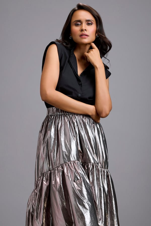 Sleeveless Shirt with Metallic Skirt — Deepika Arora
