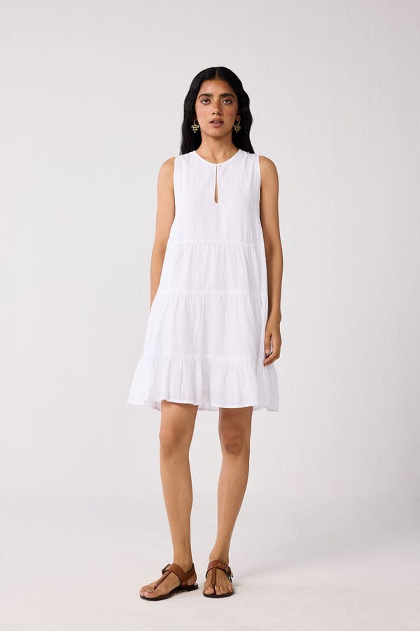 Embroidered Everyday Sleeveless Short Tiered Dress — REISTOR