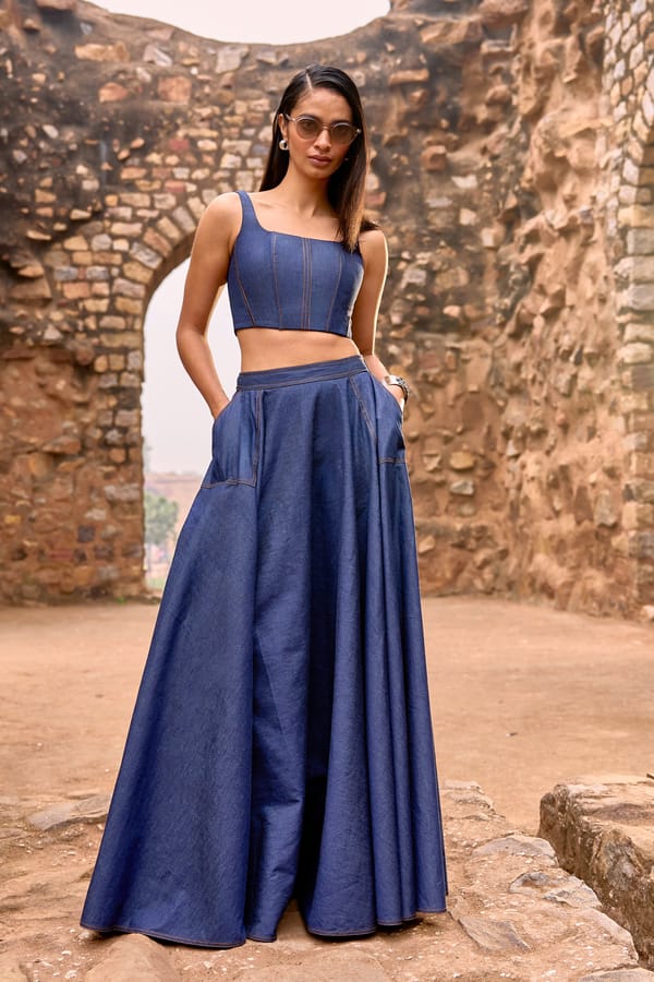 Indigo Denim High-Waist A-Line Maxi Skirt — Dash and Dot