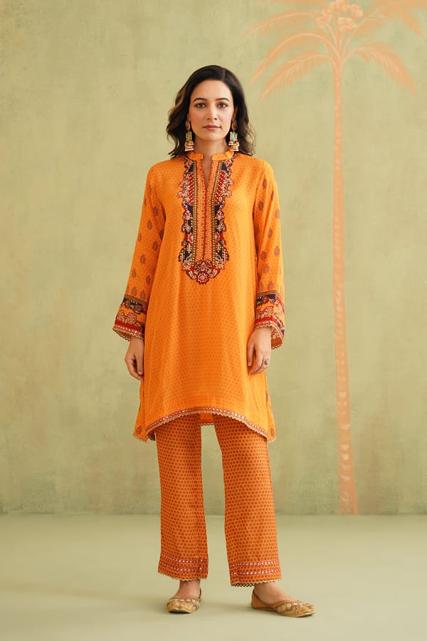 Yellow Printed Kurta and Pant Co-ord Set — NEETIKA CHOPRA