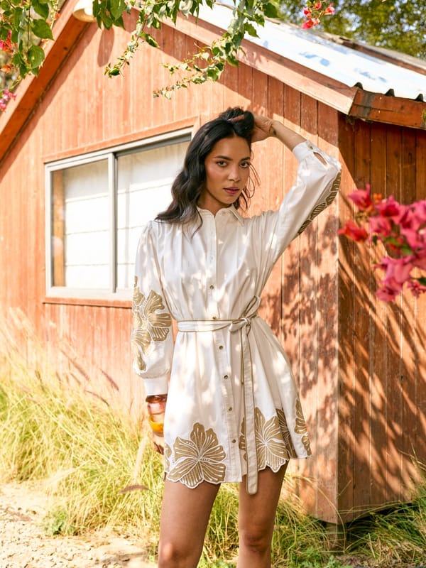 White Belted Floral Motif Mini Shirt Dress — Style Island