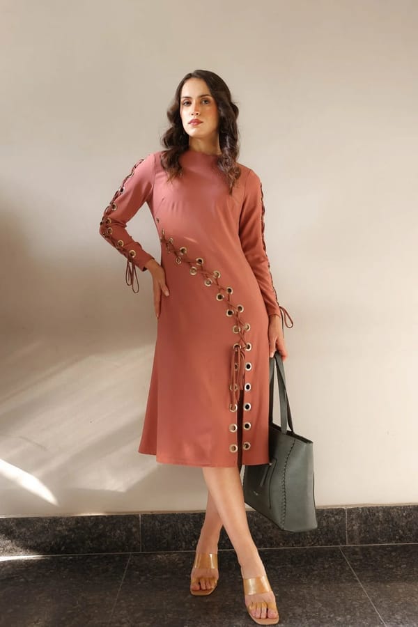 Terracotta Eyelet Lace-Up Dress — EDITION II