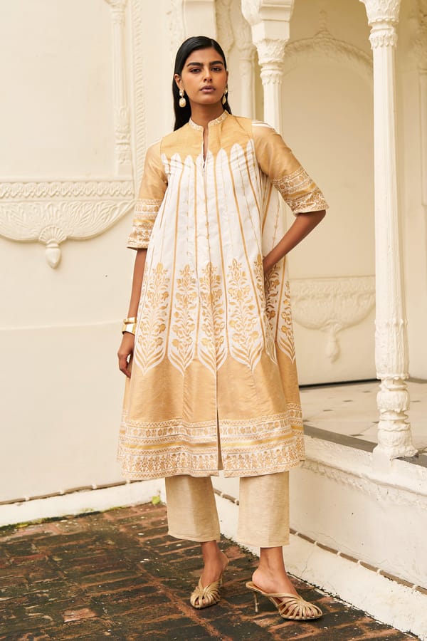 Beige Linen Silk Straight-Leg Drawstring Trousers — Dash and Dot