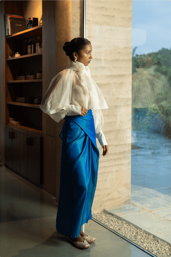 Ultramarine Blue Glossy Chinon Wrap Midi Skirt — Unrush