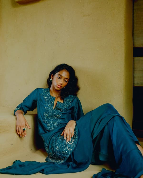 Teal Green Embroidered Kurta, Salwar and Dupatta Set — LABEL NAARITI