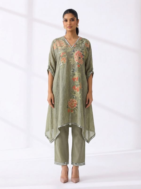 Sage Green Linen Kurta Set — Basil Leaf