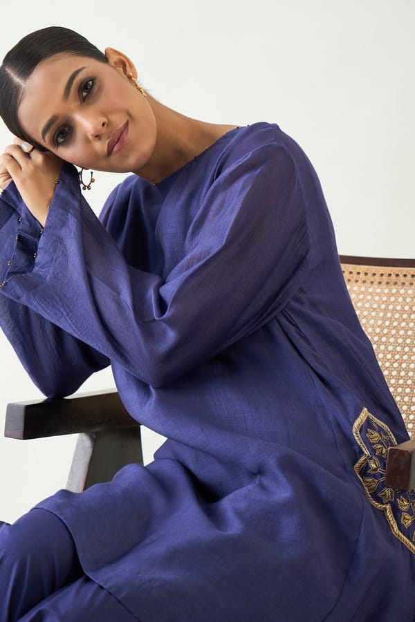Siya: Cotton Silk Pocket Tunic set - Purple — SHIVANI BHARGAVA